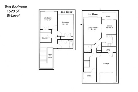 Floor plan for 2 beds, 1.5 baths, 1609 sqft